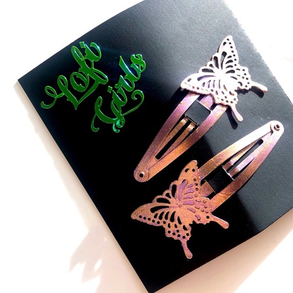 Lofi Girls Accessories - Butterfly Y2K Rose Gold Glitter 🦋 Lofi Girls Hair Clip Set Of Hair Clips